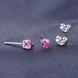 New Handcrafted Tiny Pink Sapphire Earrings Sterling Silver September Birthstone